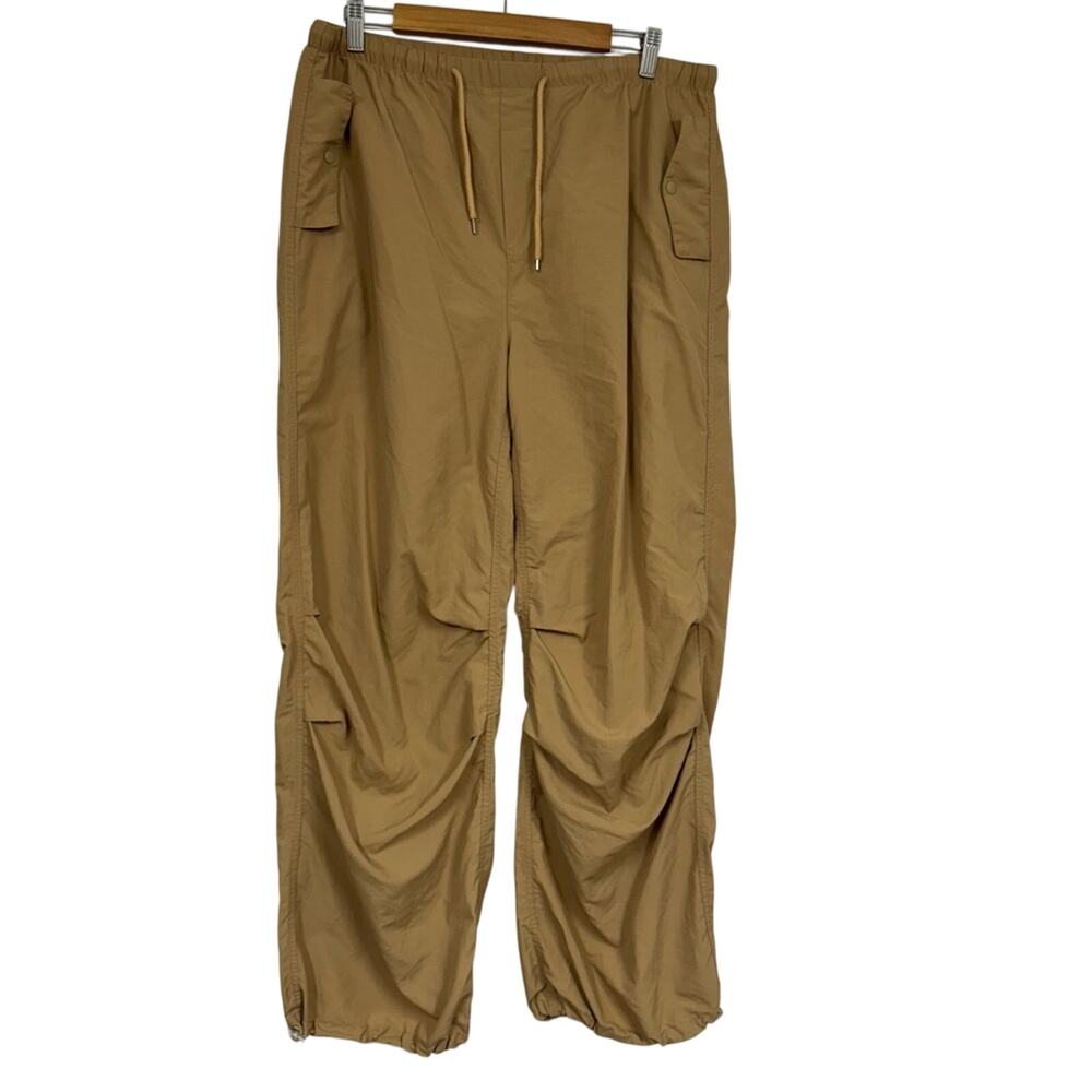 Khaki Wide Leg Baggy Pants Womens XL Gorpcore Casual Street Wear Pull On Tan